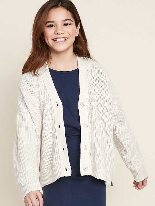 View large product image 1 of 4. Slouchy Shaker-Stitch Button-Front Cardigan for Girls