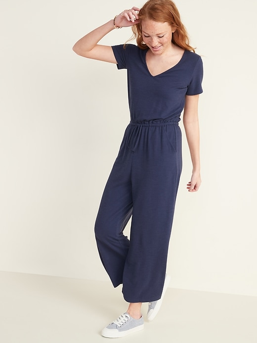 View large product image 1 of 1. Bouclé-Knit Waist-Defined Jumpsuit for Women