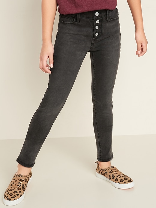 Old Navy - High-Waisted Built-In Tough Rockstar Super Skinny Button-Fly Black  Jeggings for Girls