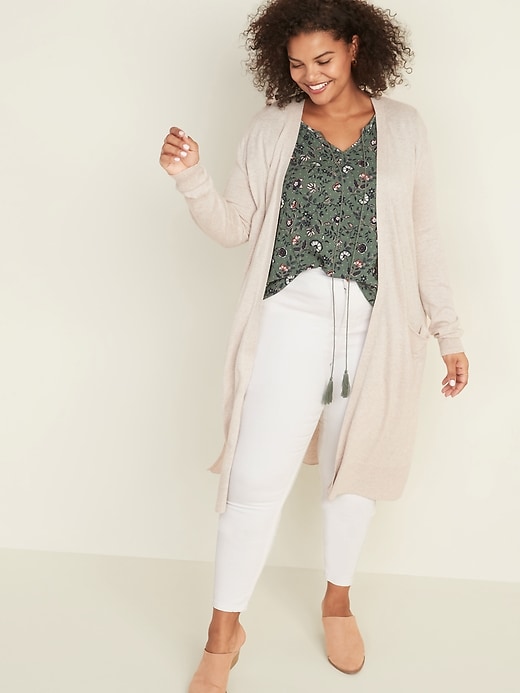Image number 1 showing, Super-Long Plus-Size Open-Front Sweater