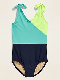 View large product image 3 of 3. Color-Blocked Tie-Shoulder Swimsuit for Girls