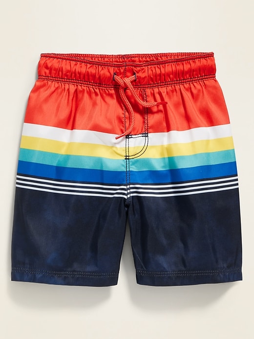 View large product image 1 of 2. Striped Functional-Drawstring Swim Trunks for Toddler Boys