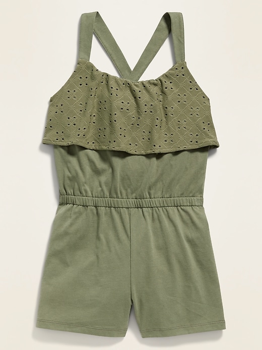 View large product image 2 of 3. Sleeveless Eyelet-Trim Romper for Girls