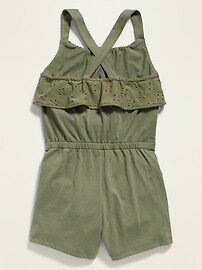View large product image 3 of 3. Sleeveless Eyelet-Trim Romper for Girls