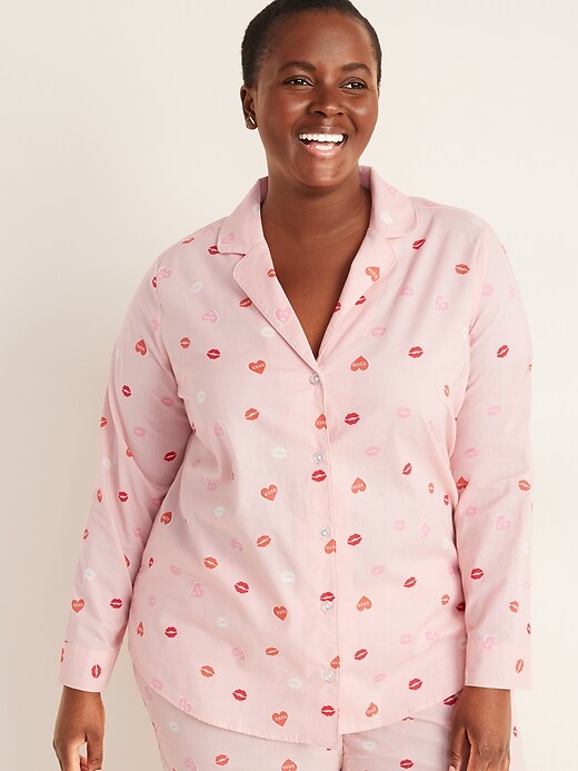 View large product image 1 of 1. Plus-Size Printed Poplin Pajama Top