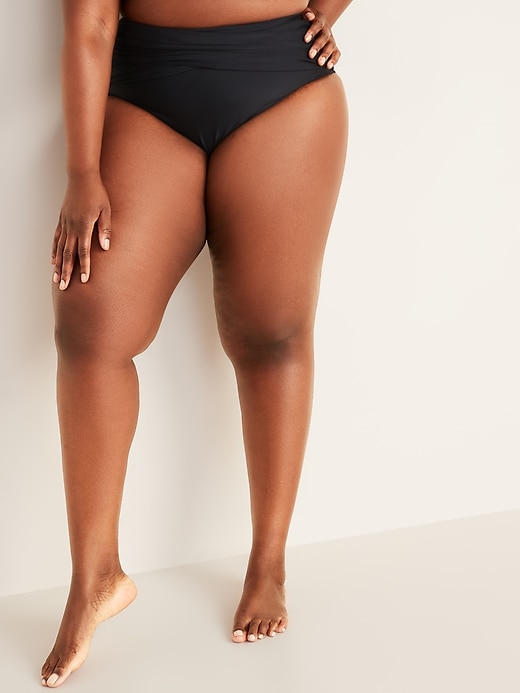 View large product image 1 of 3. High-Waisted Wrap-Front Secret-Slim Wrap-Front Swim Bottoms