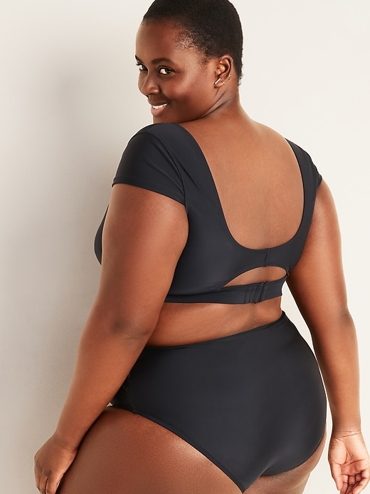 Image number 2 showing, Wrap-Front Cap-Sleeve Plus-Size Swim Top