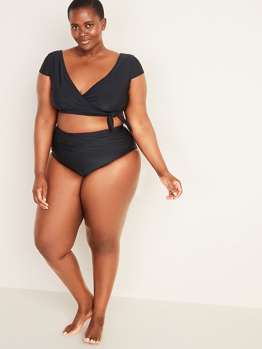 Image number 3 showing, Wrap-Front Cap-Sleeve Plus-Size Swim Top