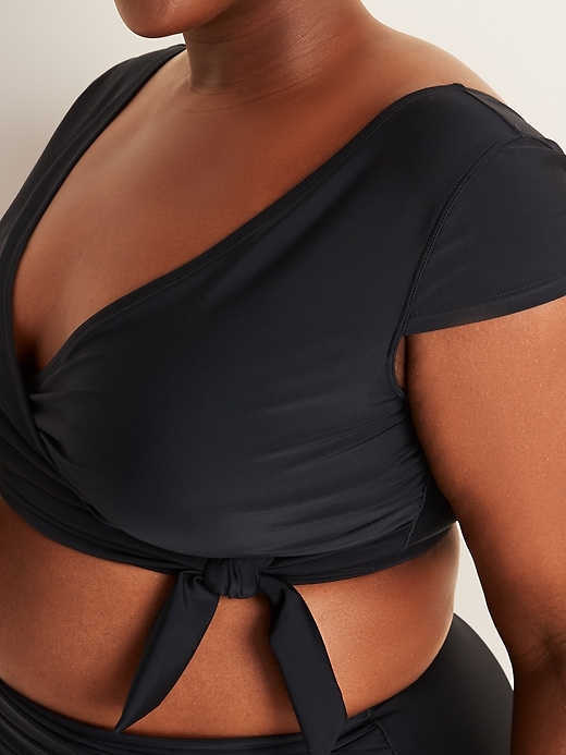 Image number 5 showing, Wrap-Front Cap-Sleeve Plus-Size Swim Top