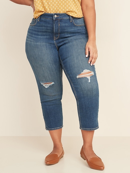 Image number 1 showing, High-Waisted Secret-Slim Pockets Distressed Rockstar Super Skinny Plus-Size Cropped Jeans