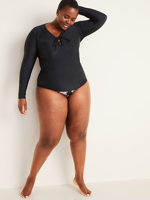 Daci/ Women Plus Size Long Sleeve Rash Guard Zip Front Athletic Tankini 2 Piece Swimsuits/ UPF 50
