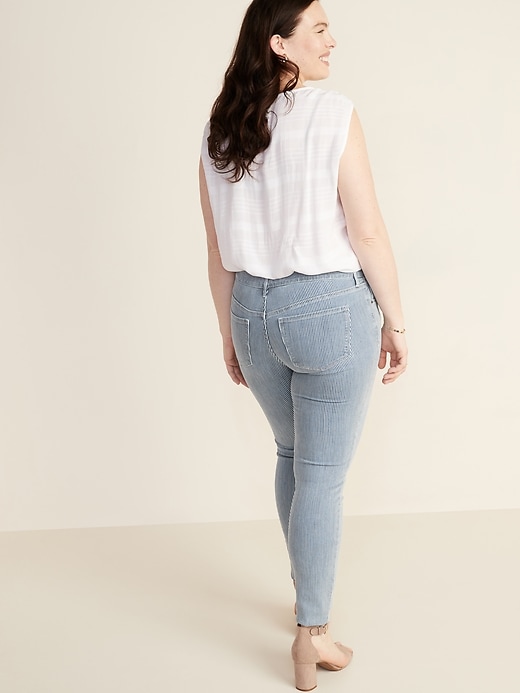 Image number 7 showing, Mid-Rise Button-Fly Railroad-Stripe Rockstar Super Skinny Jeans for Women
