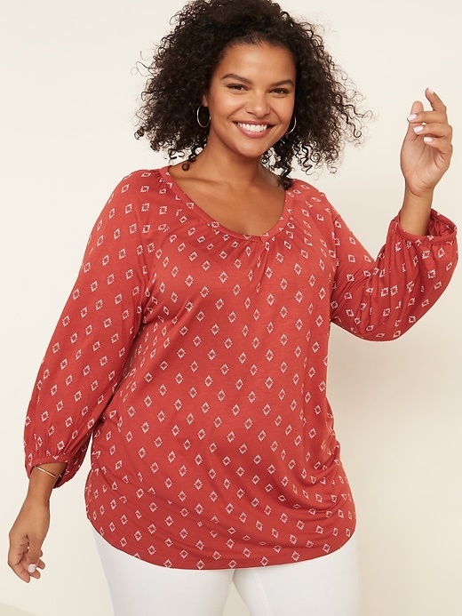 View large product image 1 of 1. Shirred Raglan-Sleeve Plus-Size Top