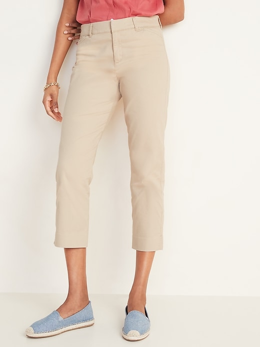 View large product image 1 of 1. Mid-Rise Pixie Chino Capris for Women