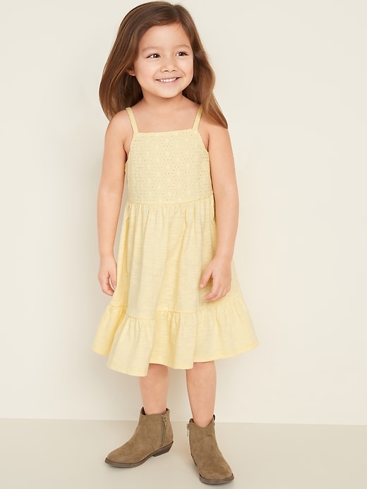 View large product image 1 of 2. Fit & Flare Eyelet-Yoke Cami Dress for Toddler Girls