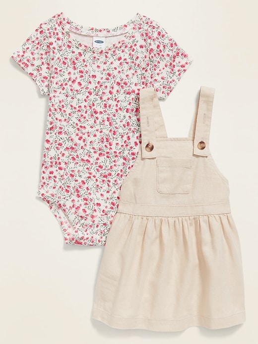 View large product image 1 of 2. Linen-Blend Skirtall & Floral Bodysuit Set for Baby