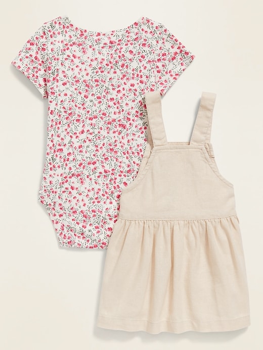 View large product image 2 of 2. Linen-Blend Skirtall & Floral Bodysuit Set for Baby