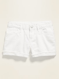 View large product image 3 of 3. Cuffed Raw-Edged White Jean Shorts for Girls
