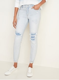 womens white distressed skinny jeans