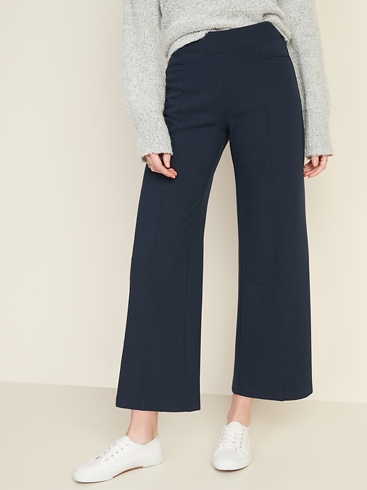 View large product image 1 of 1. High-Waisted Wide-Leg Ponte-Knit Pants