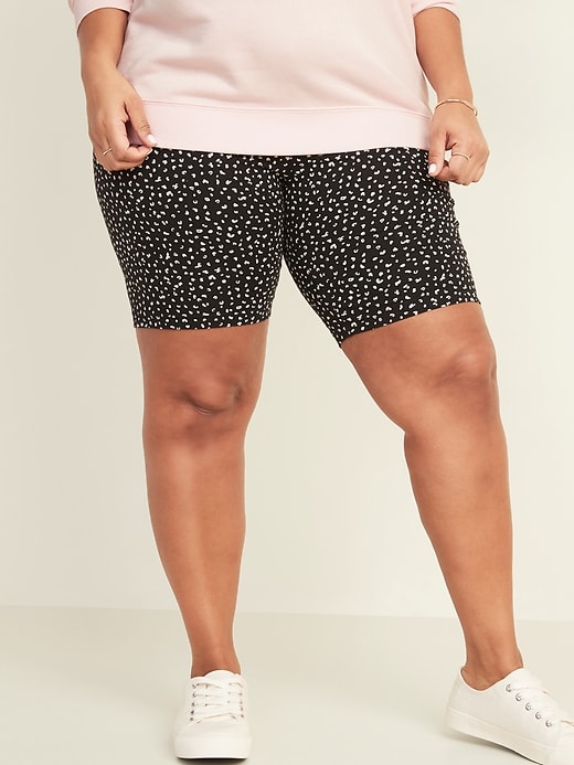 View large product image 1 of 3. High-Waisted Cheetah-Print Jersey Plus-Size Bike Shorts -- 9-inch inseam