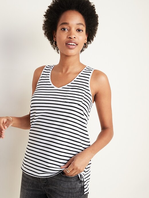 View large product image 1 of 3. EveryWear Striped Chest-Pocket Tank Top