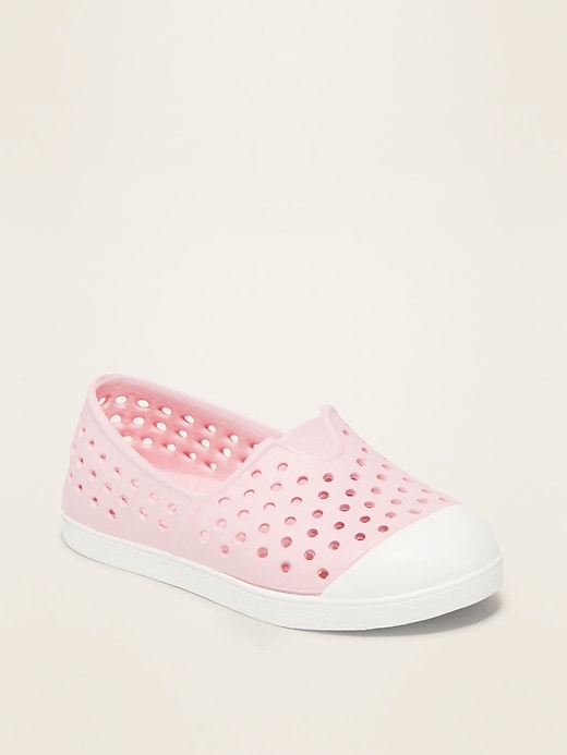 View large product image 1 of 4. Perforated Pop-Color Slip-On Sneakers for Toddler Girls