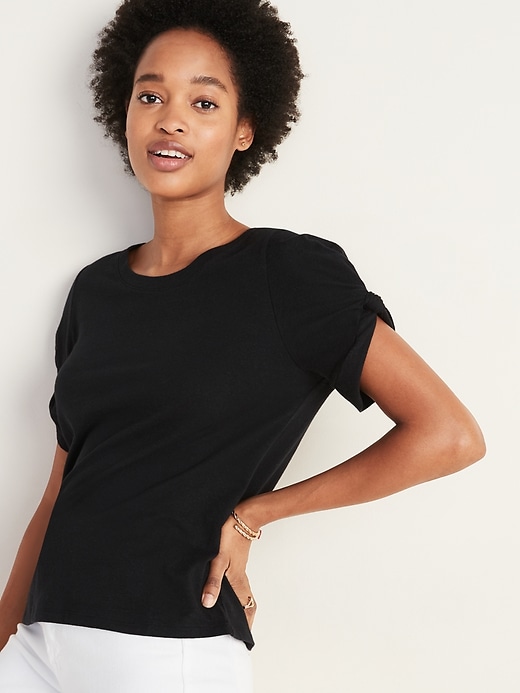 Image number 1 showing, Relaxed Twist-Sleeve Tee for Women