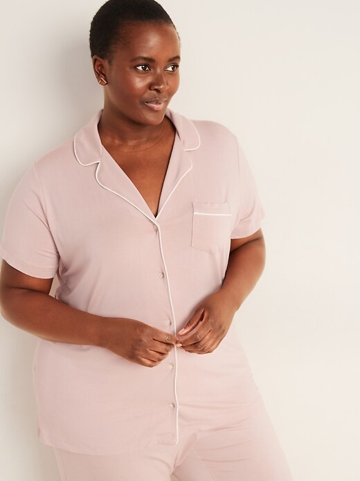 View large product image 1 of 1. Jersey Button-Front Plus-Size Pajama Top