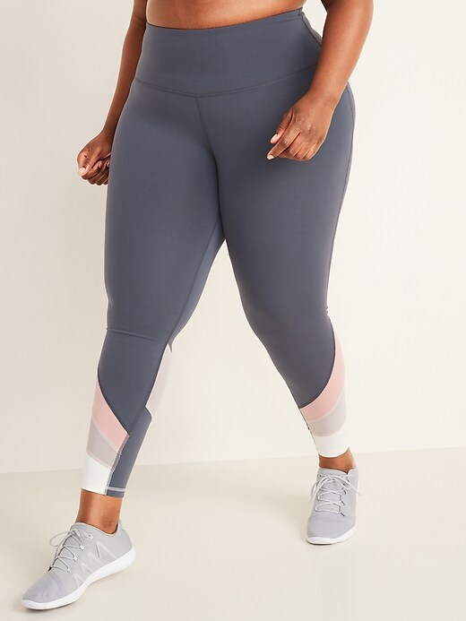 View large product image 1 of 1. High-Waisted Color-Blocked Elevate 7/8-Length Plus-Size Leggings