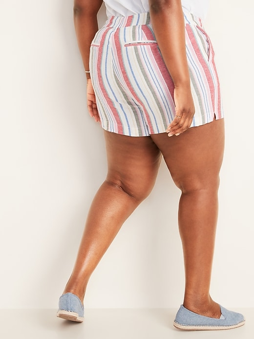View large product image 2 of 3. Mid-Rise Everyday Plus-Size Linen-Blend Striped Shorts - 5-inch inseam