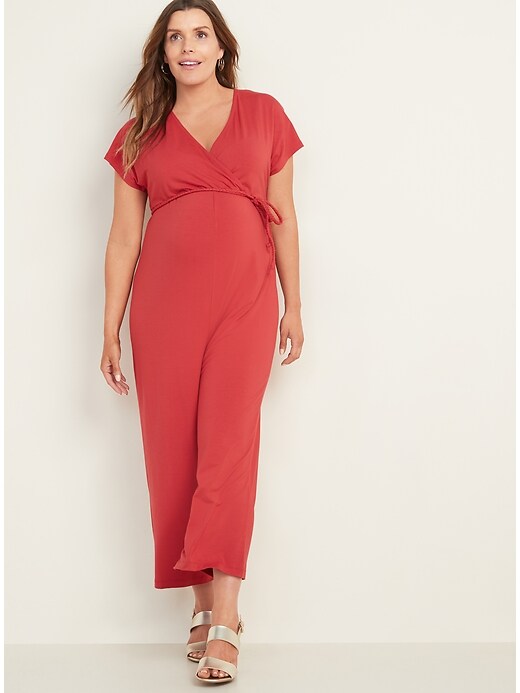 Maternity TieBelt CrossFront Jersey Jumpsuit Old Navy