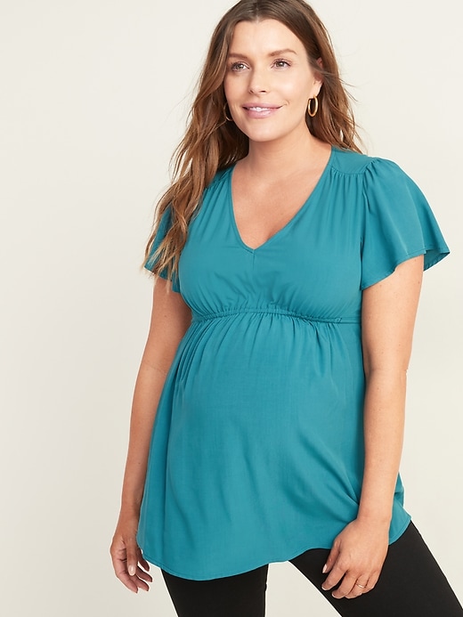 View large product image 1 of 1. Maternity V-Neck Tie-Waist Blouse