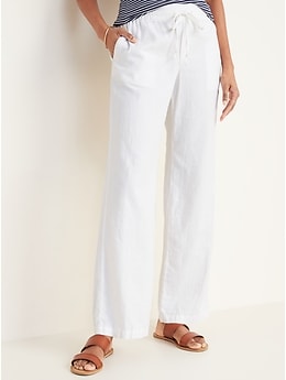 Gap Womens 16 Reg Wide Leg Linen Blend Self Tie Belt Pants Optic White