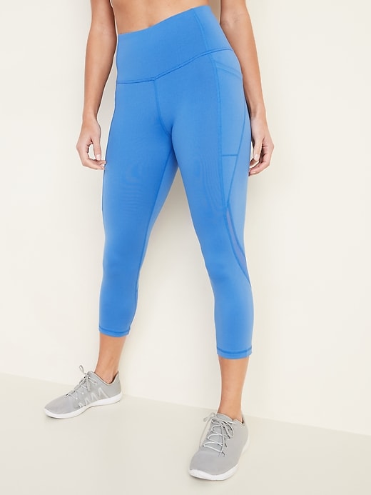 View large product image 1 of 1. High-Waisted Elevate Side-Pocket Mesh-Trim Compression Crops