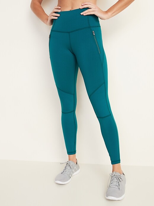 View large product image 1 of 1. High-Waisted Zip-Pocket Side-Rib Elevate 7/8 Leggings
