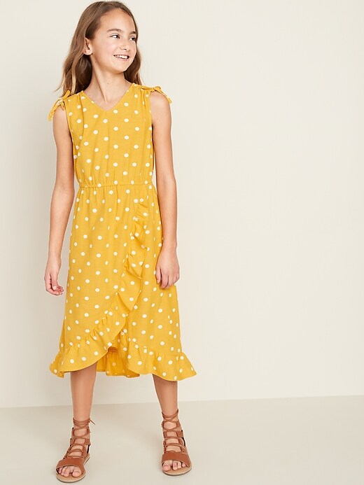 View large product image 1 of 3. Printed Faux-Wrap Midi Dress for Girls