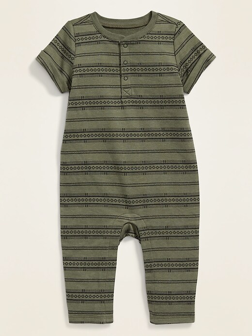 View large product image 1 of 2. Printed French Terry Henley One-Piece for Baby