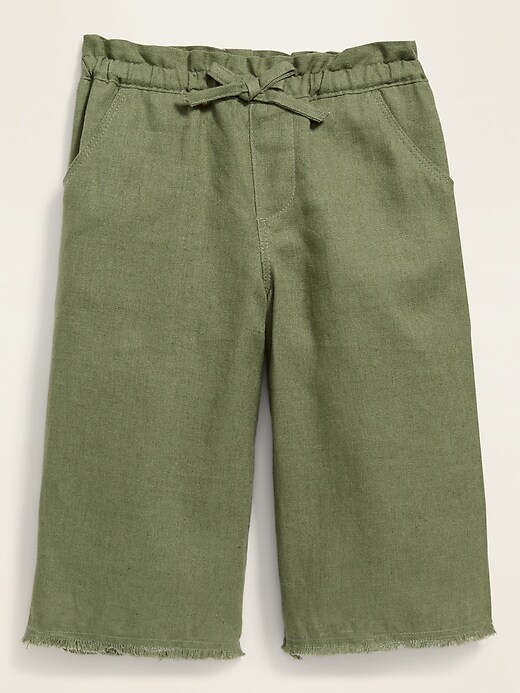 View large product image 1 of 2. Linen-Blend Frayed Wide-Leg Cropped Pants for Toddler Girls