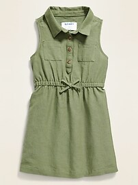 View large product image 3 of 3. Cinched-Waist Sleeveless Shirt Dress for Toddler Girls