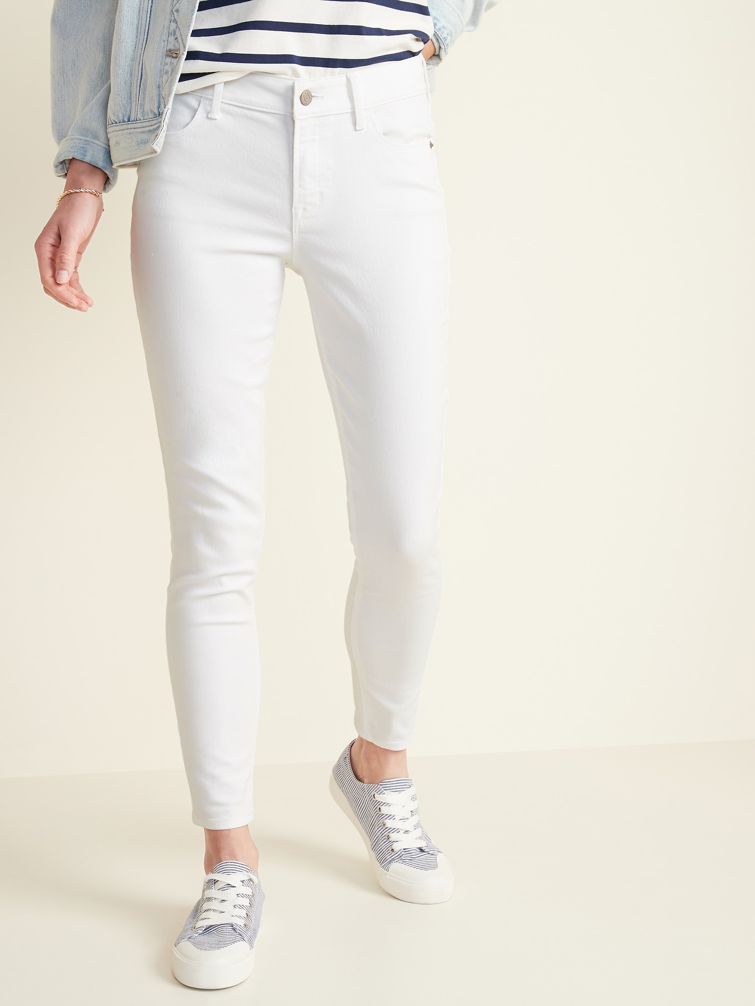 white and denim jeans