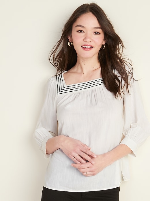 View large product image 1 of 1. Relaxed Square-Neck Top for Women
