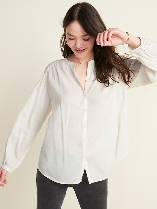 View large product image 1 of 1. Oversized Smocked-Yoke Shirt for Women