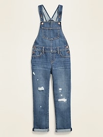 View large product image 3 of 3. Distressed Roll-Cuff Jean Overalls for Girls