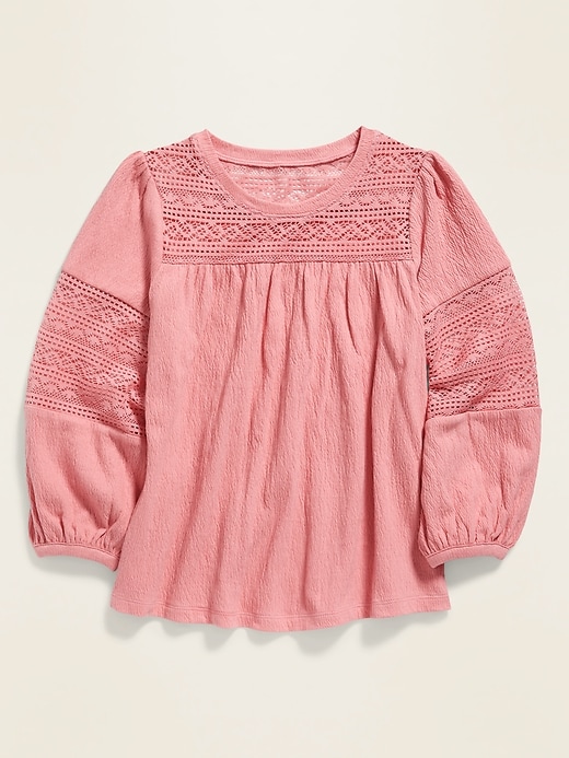 View large product image 1 of 1. Textured-Jersey Lace-Trim Top for Girls