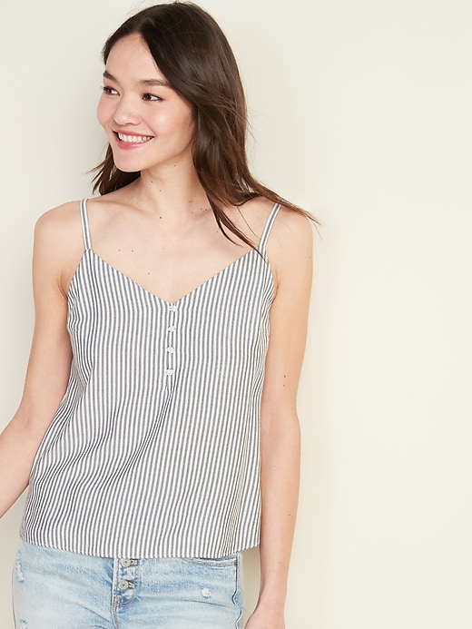 Image number 1 showing, Striped V-Neck Button-Front Cami for Women