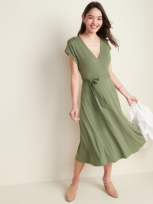 View large product image 1 of 1. Wrap-Front Dolman-Sleeve Midi Dress for Women