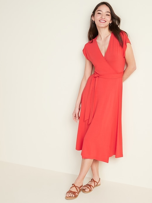 View large product image 1 of 1. Wrap-Front Dolman-Sleeve Midi Dress