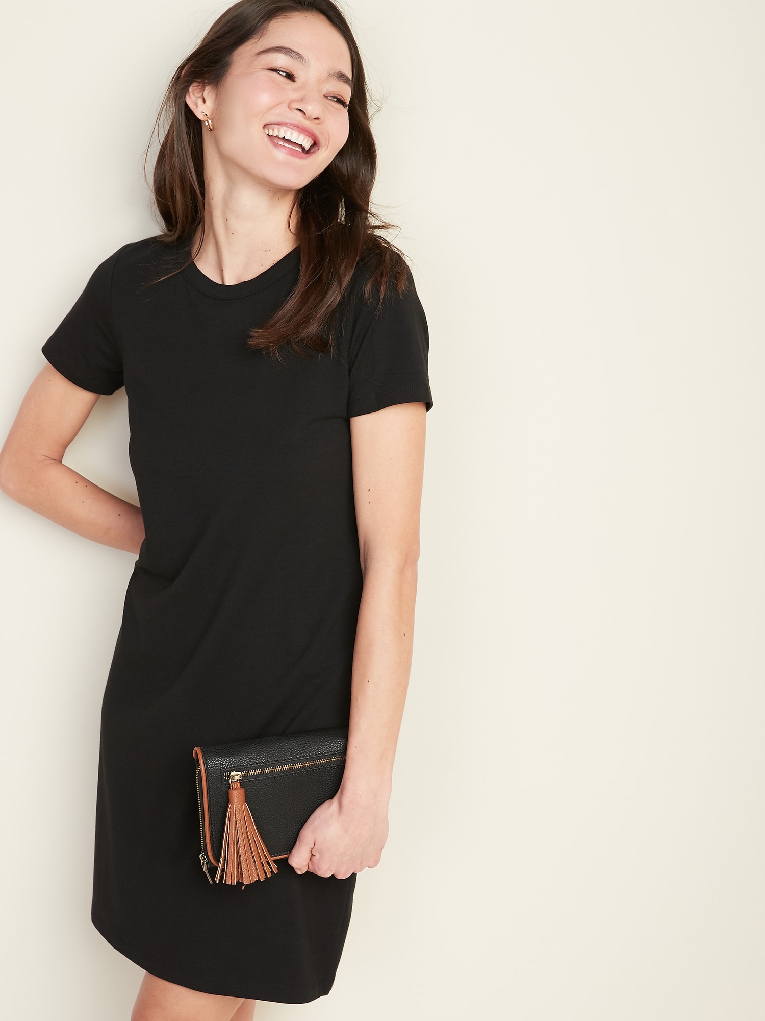 black fitted shirt dress