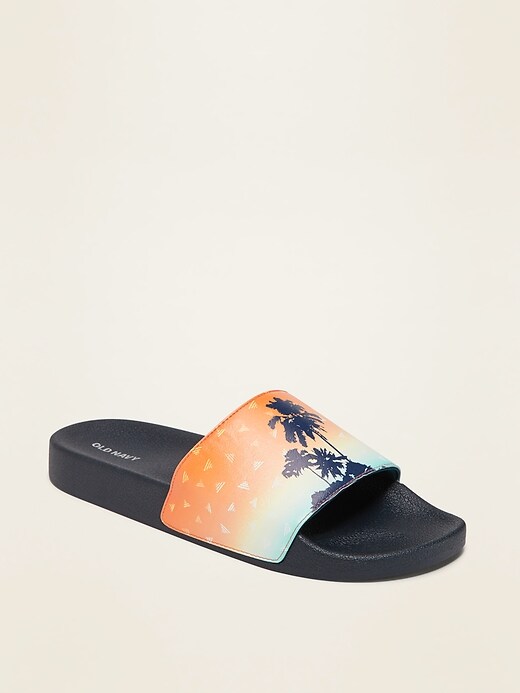 View large product image 1 of 1. Faux-Leather Pool Slide Sandals